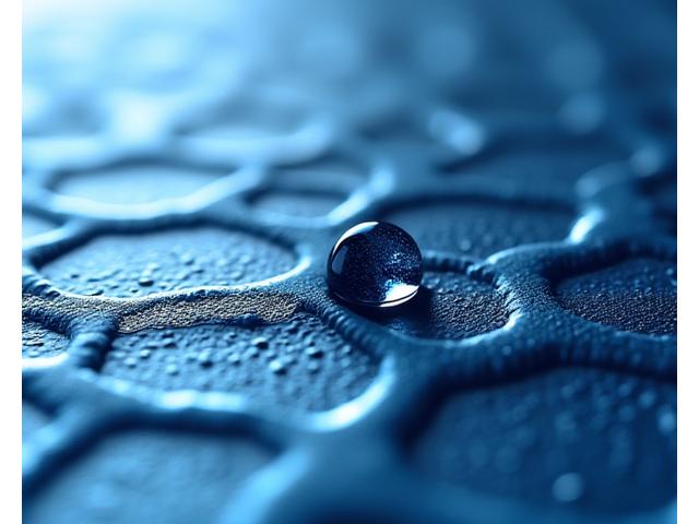 Microscopic view of a durable protective coating on metal, resisting ice formation