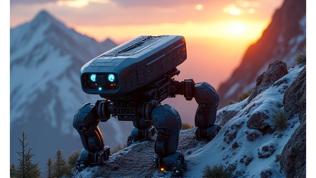 Autonomous robot navigating a rugged mountain path, demonstrating advanced AI capabilities