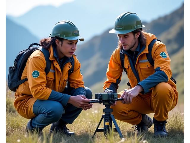 Expert Lumiquaflorest technicians providing hands-on training for geological surveying equipment to a team of engineers in a field setting.