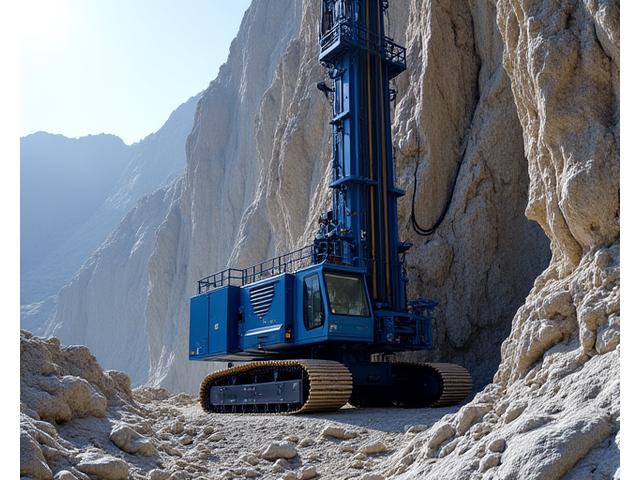 Automated rock drilling rig with advanced geophysical sensors on a rugged mountain face