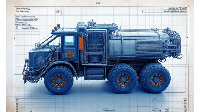 Blueprint or technical diagram of a heavy construction vehicle