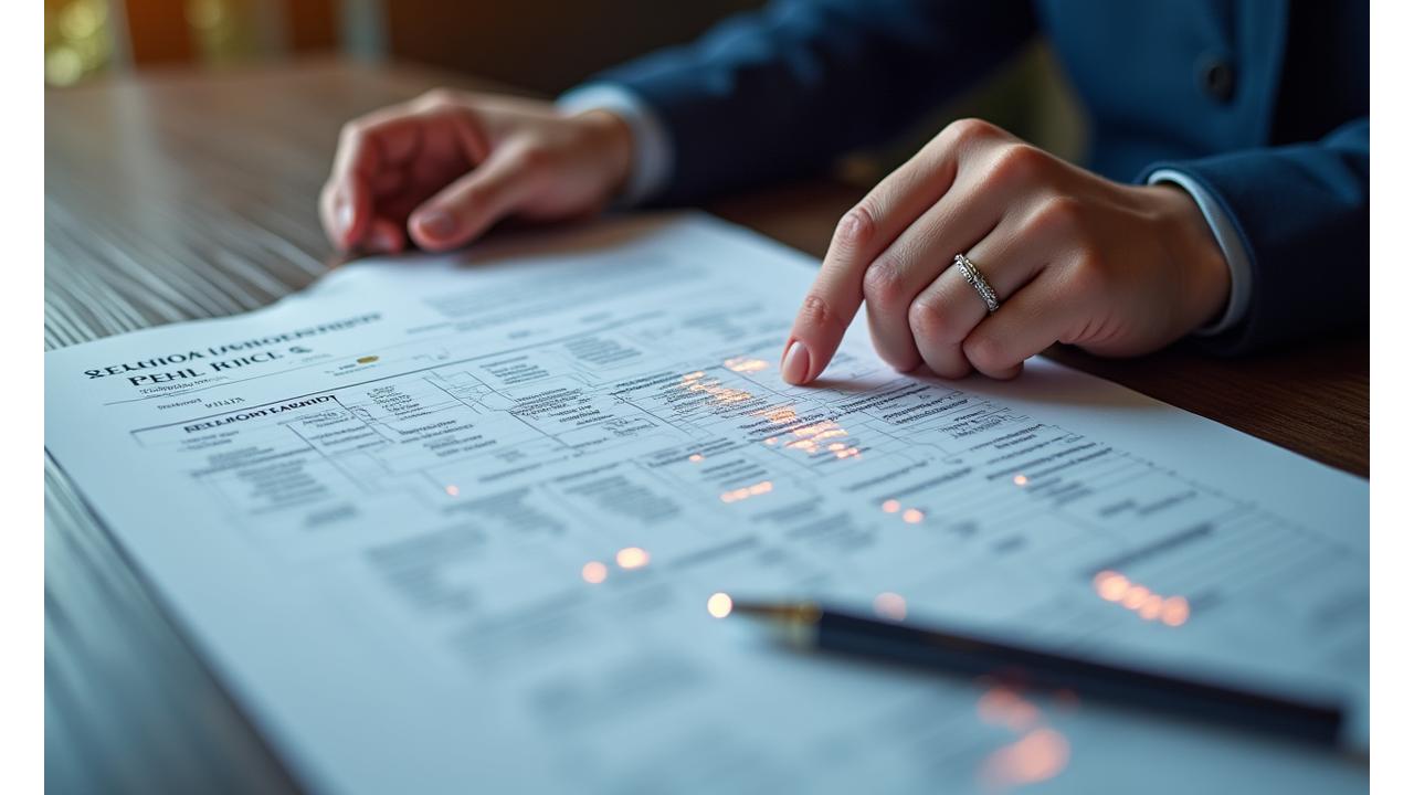 Blueprints and construction documents on a table, overlaid with a technical schematic and a hand pointing to a detail, emphasizing precision and agreement in industrial projects.