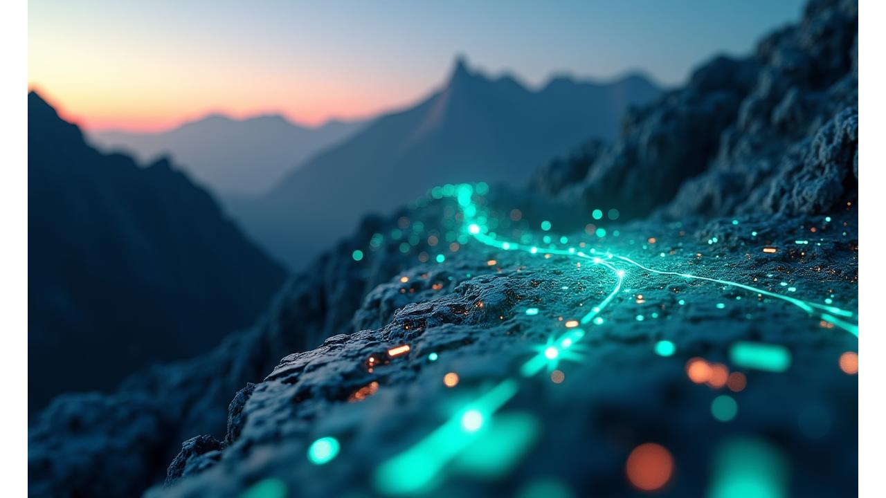 Digital representation of website security protocols with a mountain backdrop, reflecting data integrity and robust design by Lumiquaflorest.